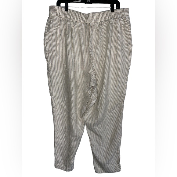 Max Studio Linen Yarn Dye Stripe Pant in Khaki White Black 1X - Picture 7 of 7